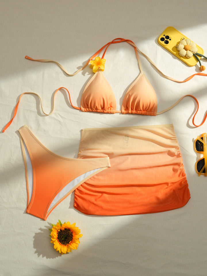 Damen Triangel-Bikini Set mit floralem Detail und Wickelrock Echo Archiv