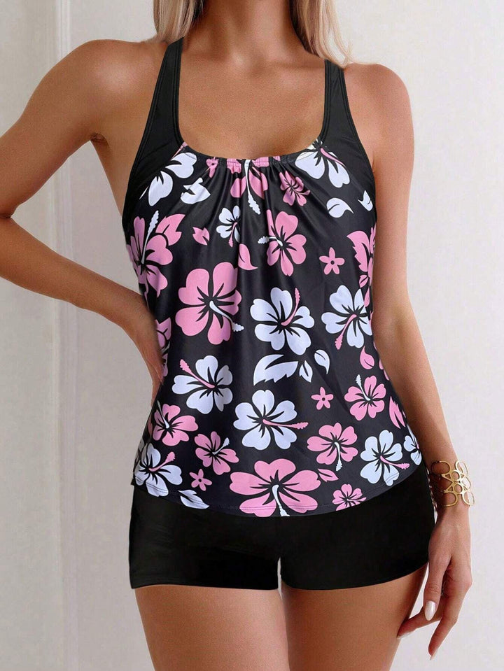 Damen Sportliches Tankini-Set mit floralen Akzenten Echo Archiv