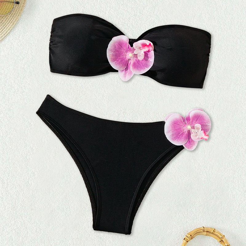 Damen Bandeau-Bikini mit eleganten Orchideen-Akzenten Echo Archiv