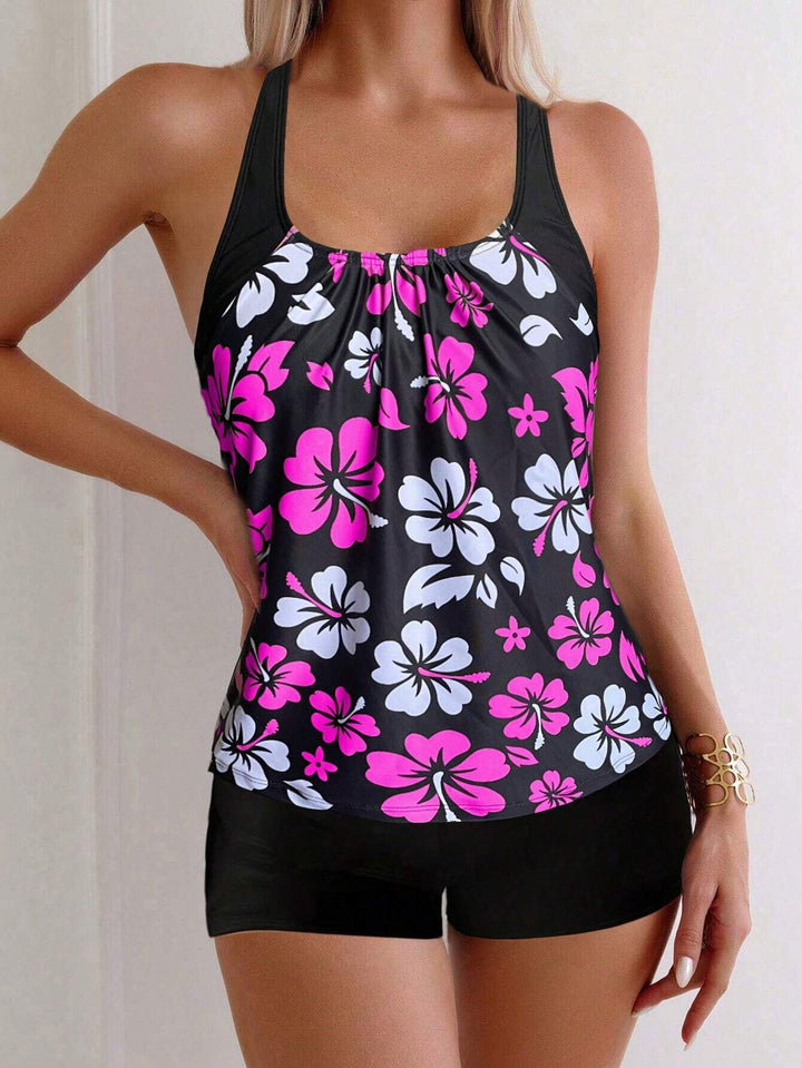 Damen Sportliches Tankini-Set mit floralen Akzenten Echo Archiv