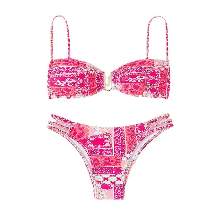 Damen Bandeau-Bikini mit raffinierten Rüschendetails und elegantem Muster Echo Archiv
