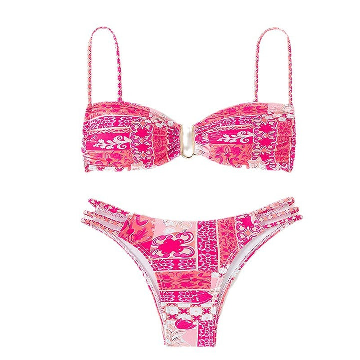 Damen Bandeau-Bikini mit raffinierten Rüschendetails und elegantem Muster Echo Archiv