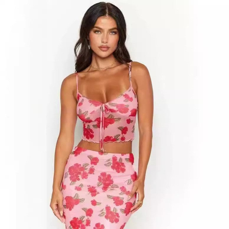 Damer Crop-top med blommönster och justerbara axelremmar Eva Jonsson