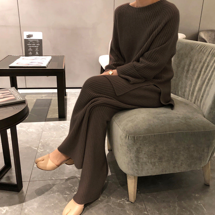 Damer bekväm stickad set med ribbad struktur Eva Jonsson
