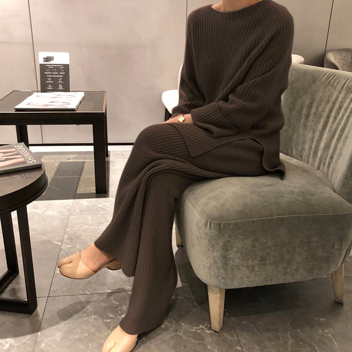 Damer bekväm stickad set med ribbad struktur Eva Jonsson