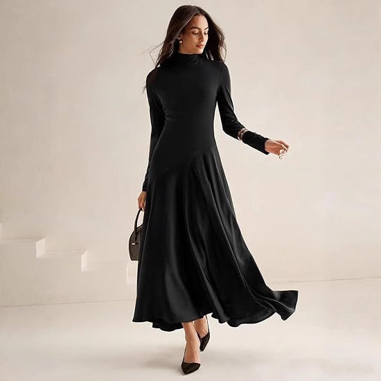 Damer Elegant Långärmad Maxikjol med hög krage och flödande kjol Eva Jonsson