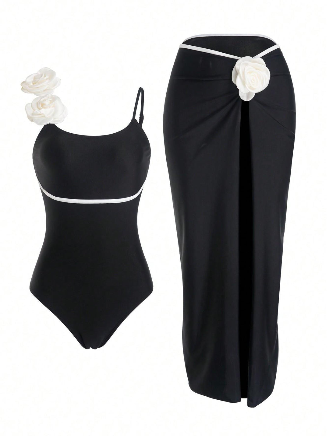Damen Einteiler Badeanzug mit elegantem Rock und verspielten Blütendetails Echo Archiv