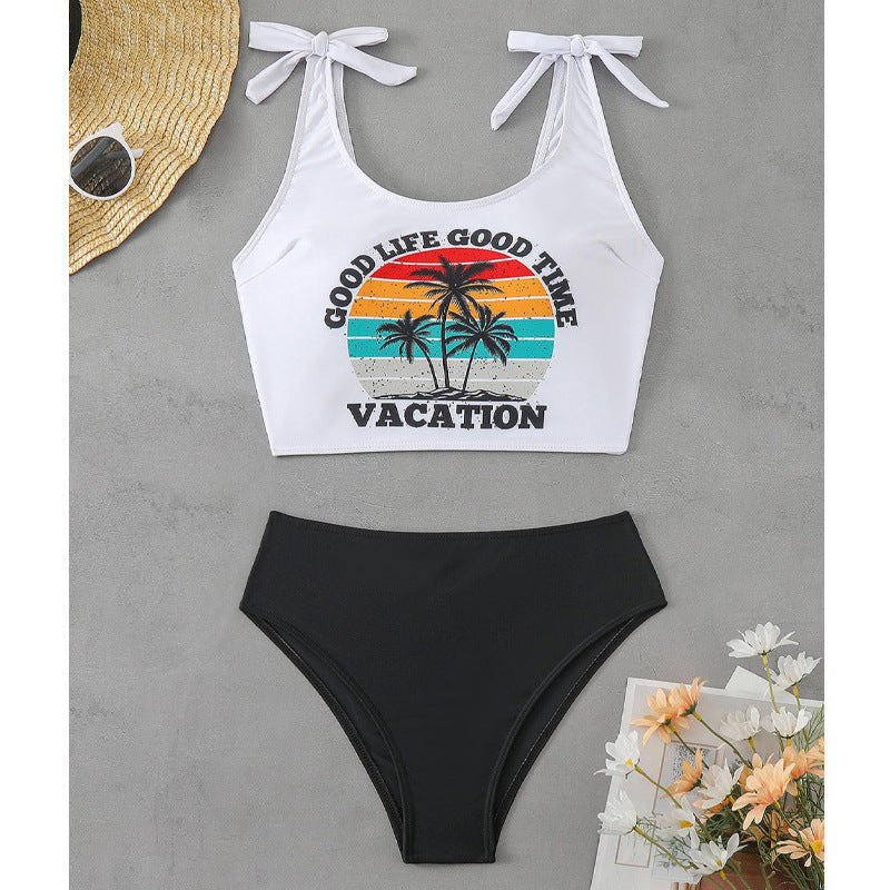 Damen Bauchfreies Bikini-Set mit grafischem Druck Echo Archiv