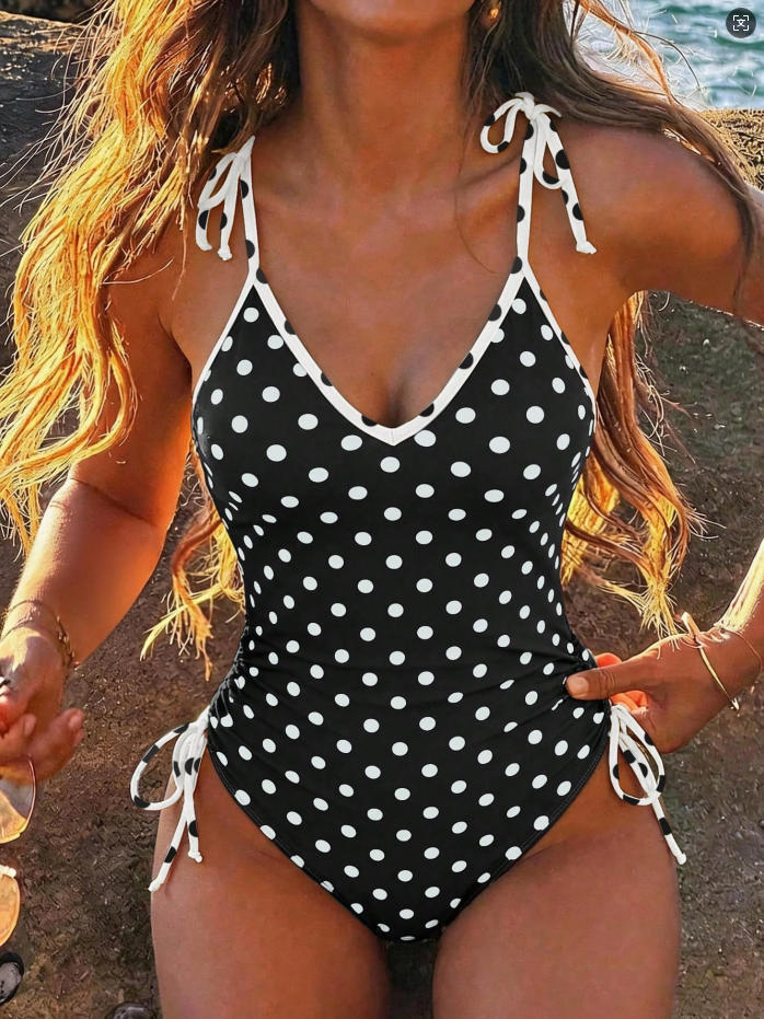 Damen einteiliges Schwimmoutfit mit verspieltem Punkten-Design Echo Archiv
