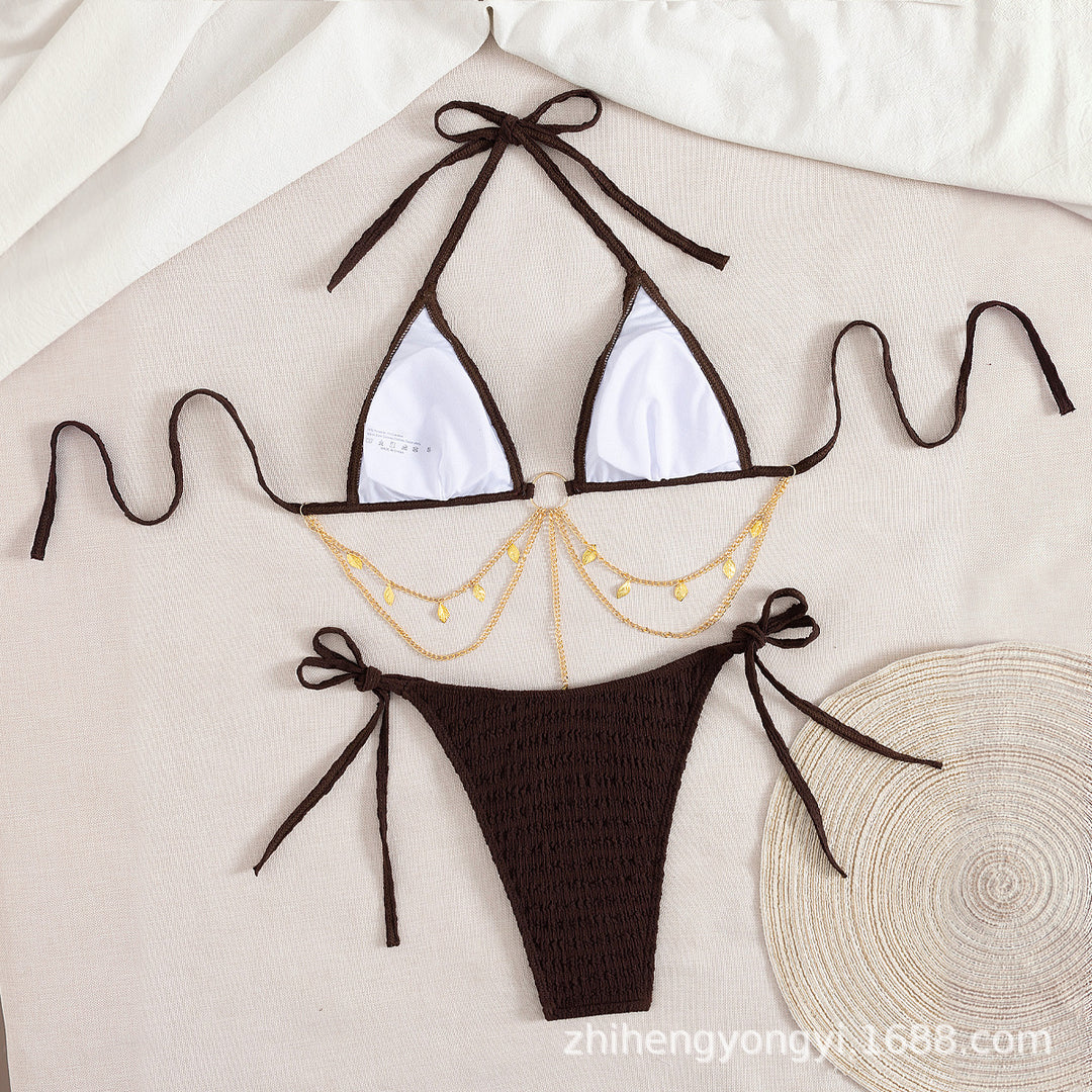 Damen Triangel-Bikini mit goldenen Kettenverzierungen Echo Archiv