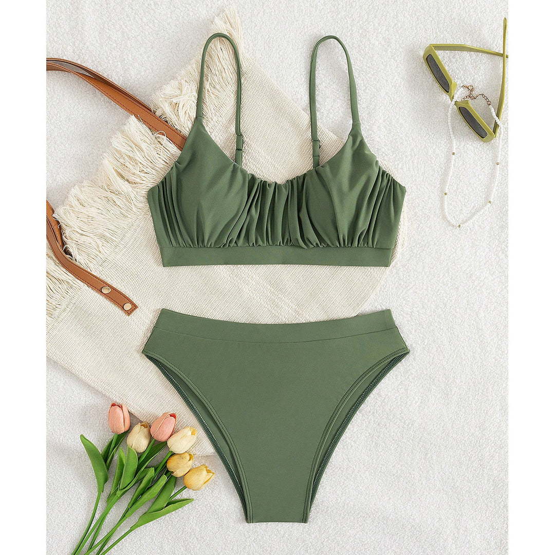 Damen Push-Up Bikini mit gerafftem Oberteil und hohem Bund Echo Archiv