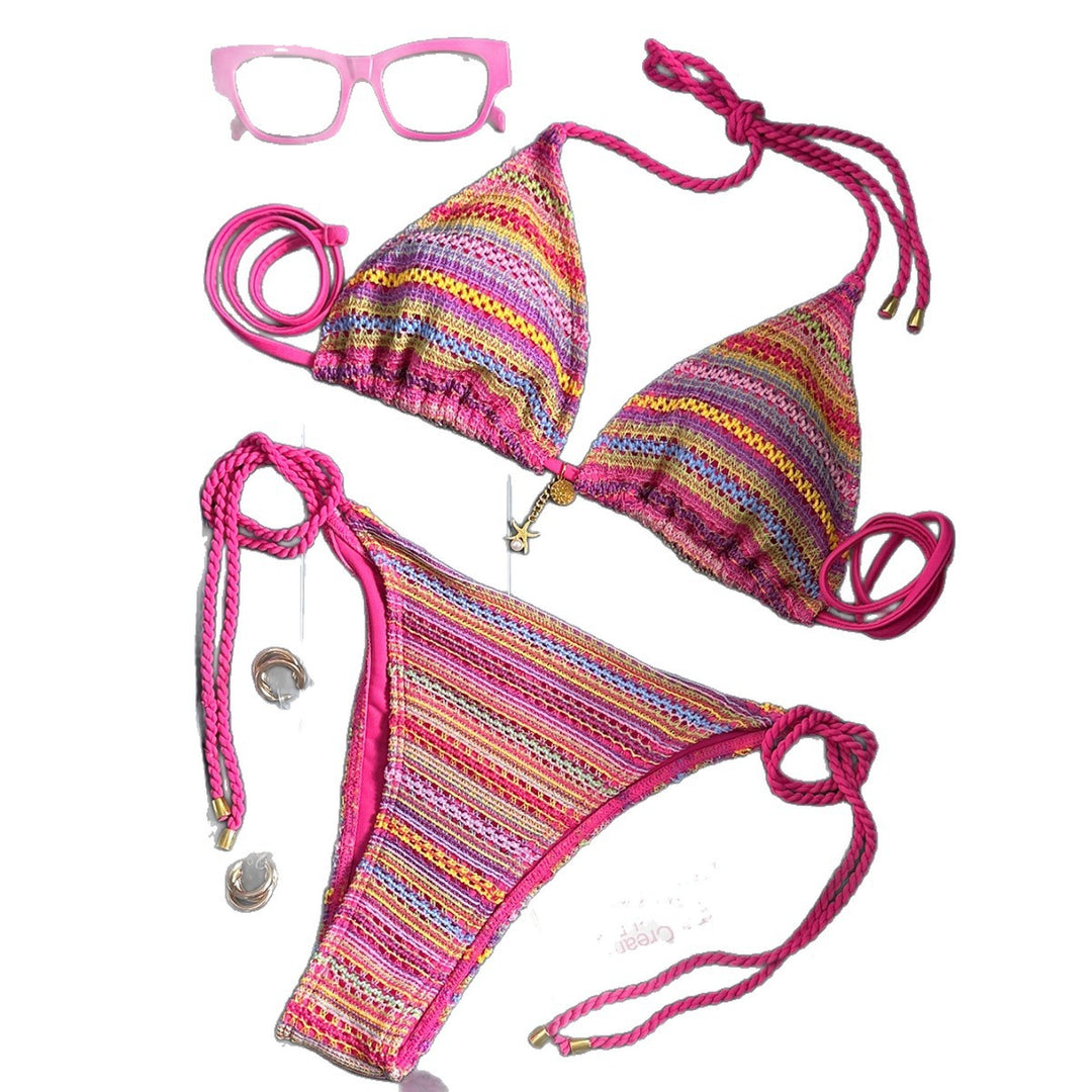 Damen Geflochtener Triangel-Bikini mit buntem Häkelmuster Echo Archiv