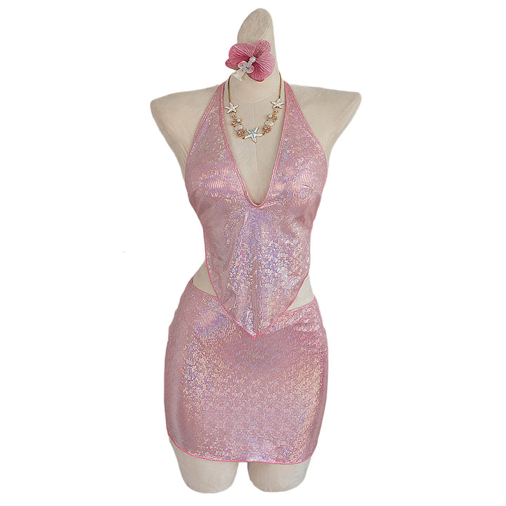 Damen Knapp geschnittenes Strandkleid mit Glitzereffekt Echo Archiv