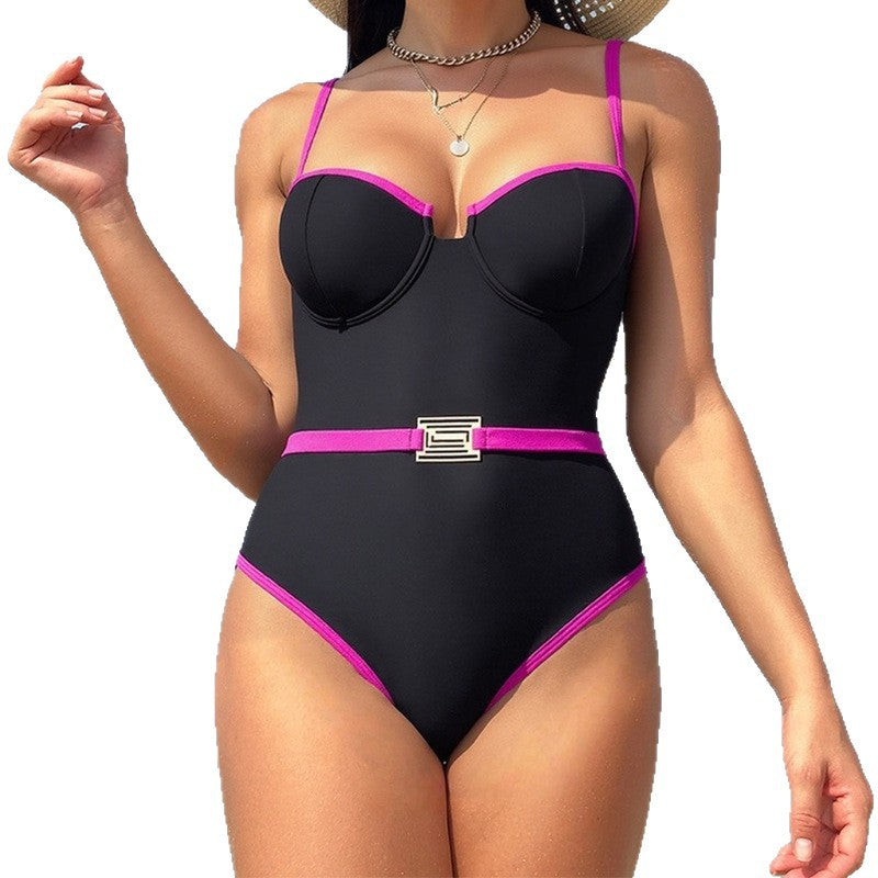 Damen Monokini mit modischem Metallgürtel und strukturiertem Oberteil Echo Archiv