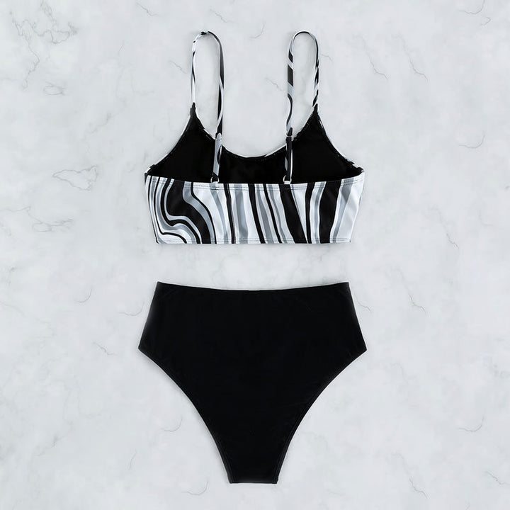 Damen Bikini-Set mit gestreiftem Oberteil und hohem Bund Echo Archiv