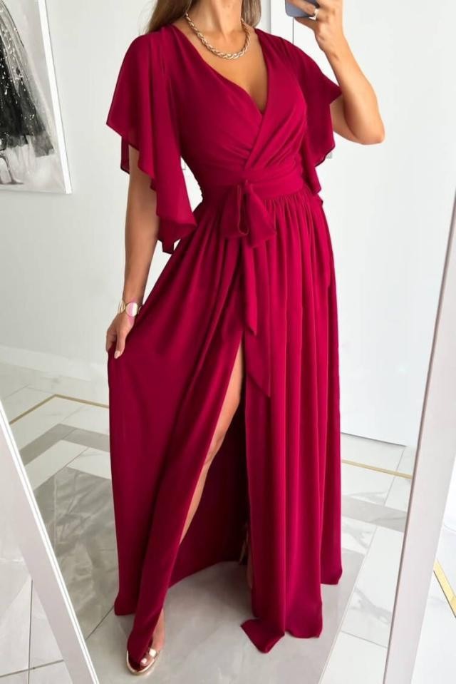Damer Elegant Maxiklänning med voluminösa ärmar och stiligt benslits Eva Jonsson