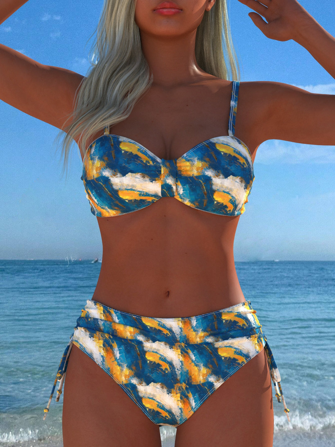 Dame Bikini-set med stiligt rutig mönster och guldfärgade accenter Mirla-Eva Jonsson