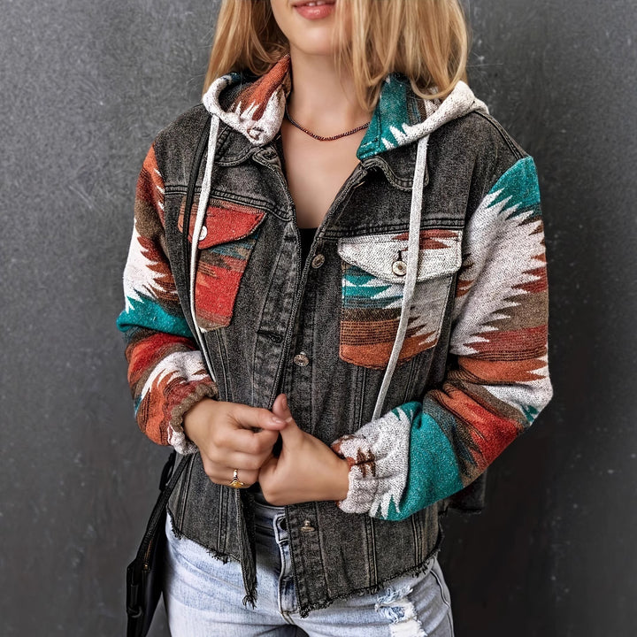 Dame Denimjacka i avslappnad Boho-stil med huva Eva Jonsson