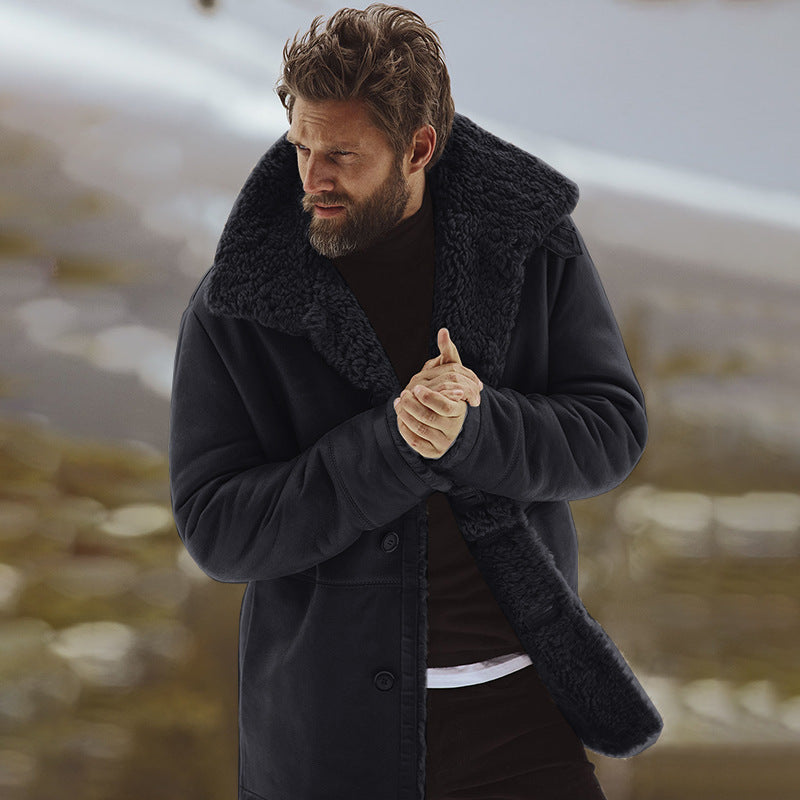Herren teddy fleece jacket with large collar and button closure Eva Jonsson