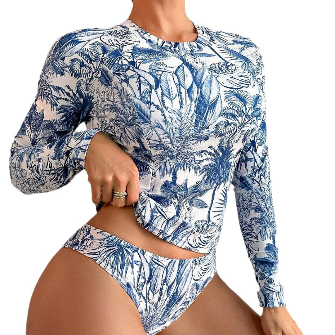 Damen Sportliches Langarm-Bikini-Set mit floralem Design Echo Archiv