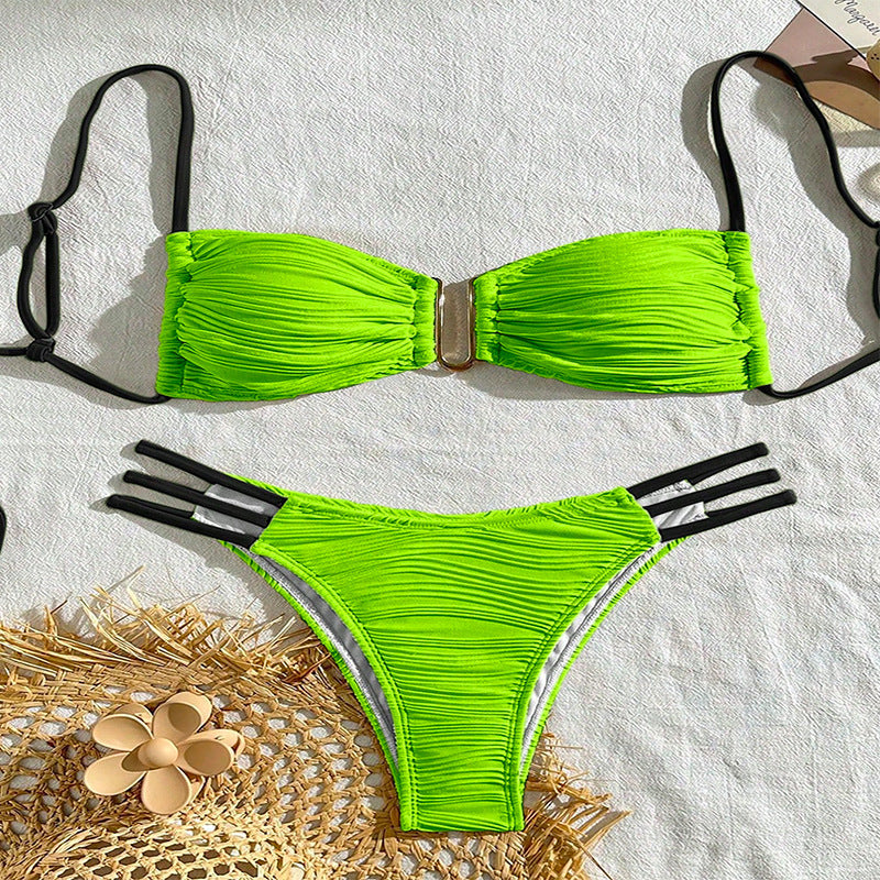 Damen Bandeau-Bikini mit Raffung und hohen Beinausschnitten Echo Archiv