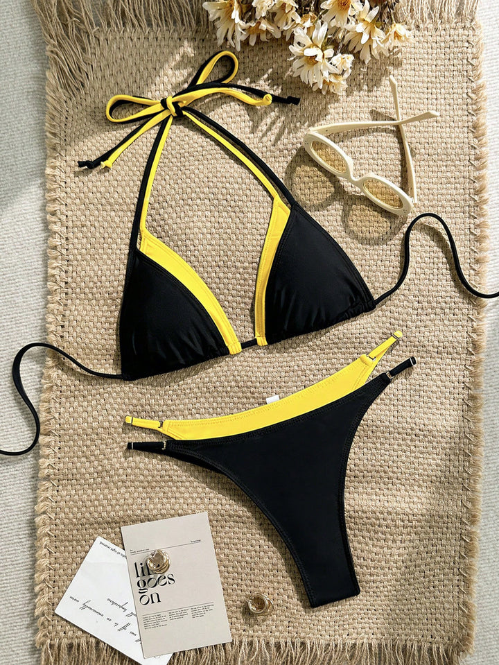 Damen Triangel-Bikini mit verstellbaren Trägern und kontrastrierendem Farbdesign Echo Archiv