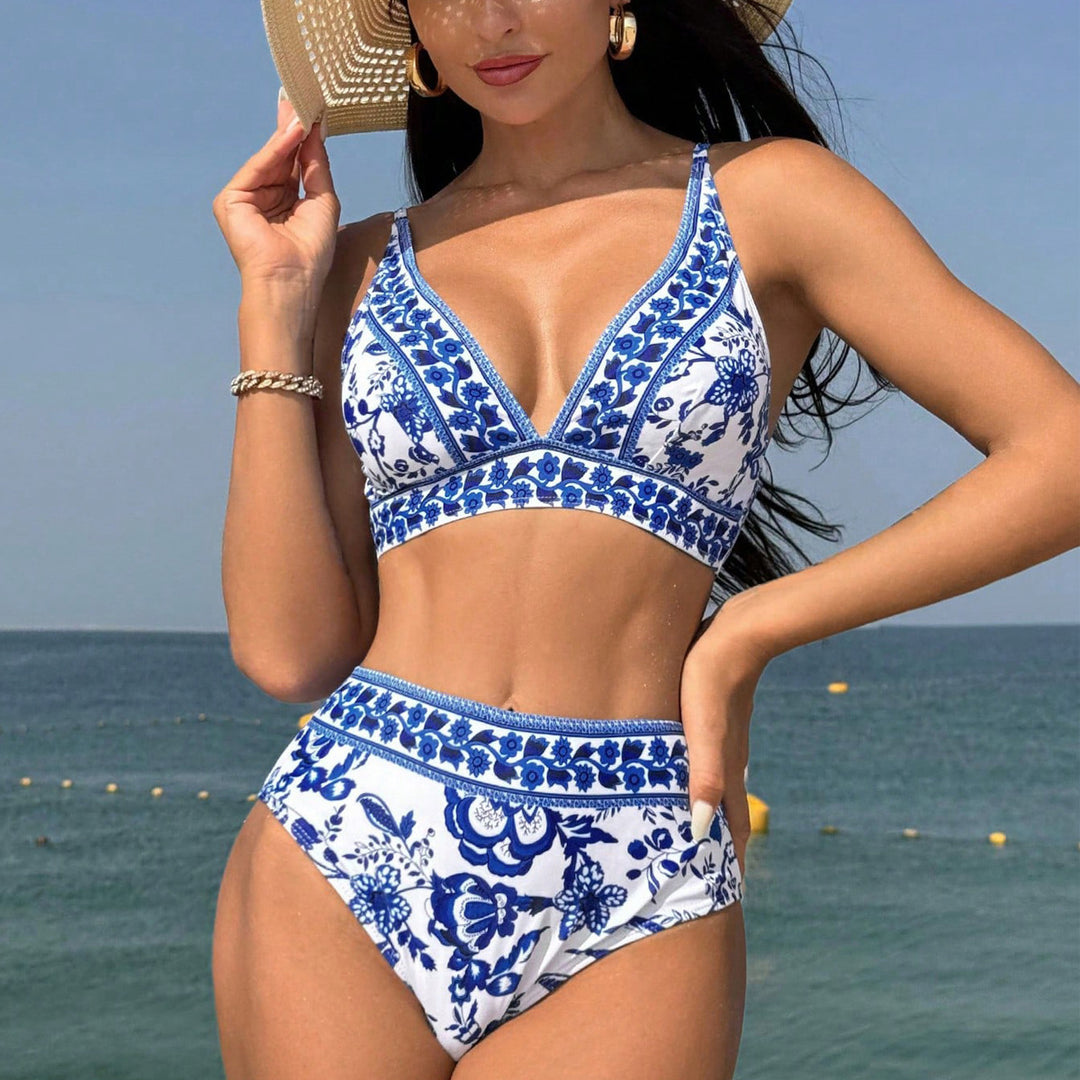 Damen Hochtaillierter Bikini mit floralem Muster Echo Archiv