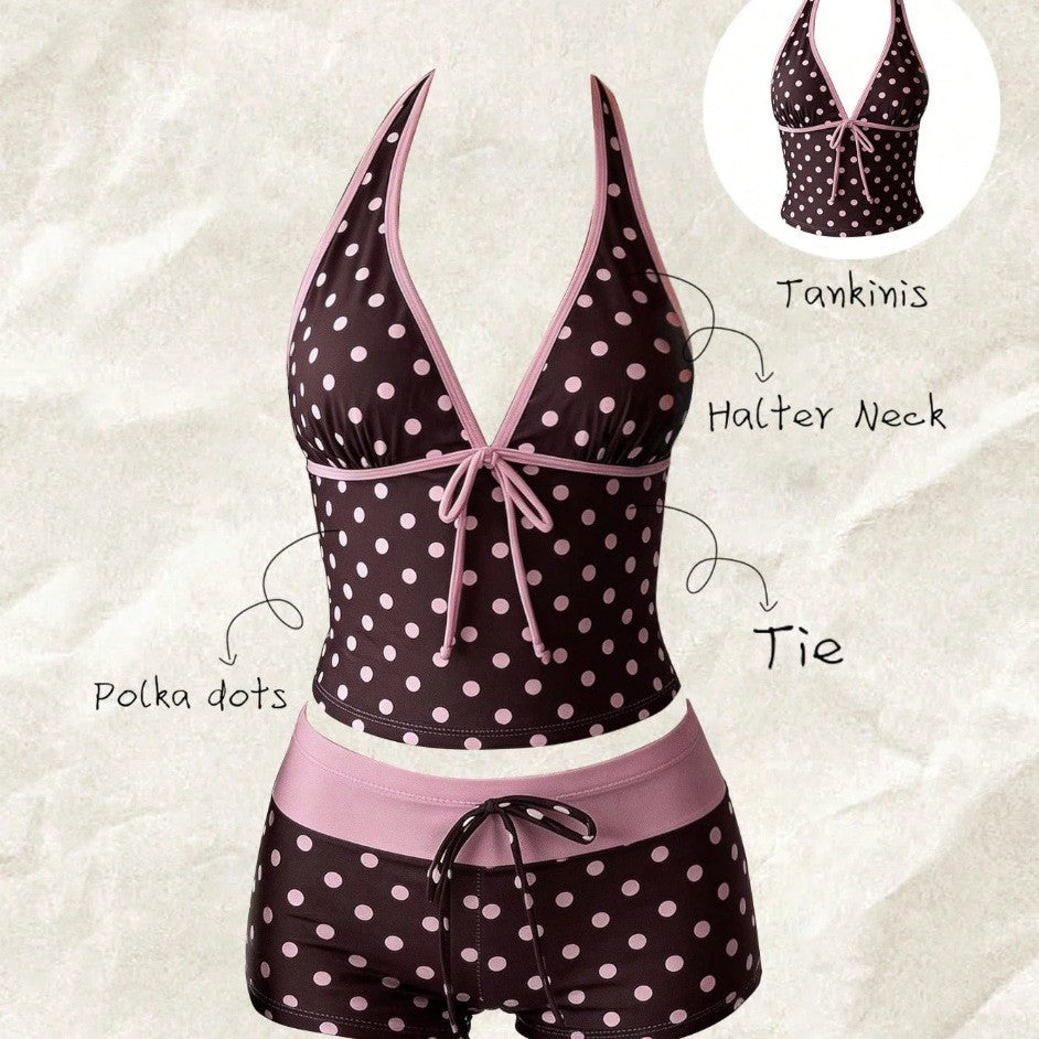 Damen Tankini mit modischem Punktmuster und verstellbarem Halter Echo Archiv