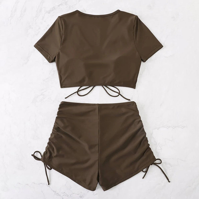 Damen Badeset mit gerafftem Oberteil und hoch tailliertem Slip Echo Archiv