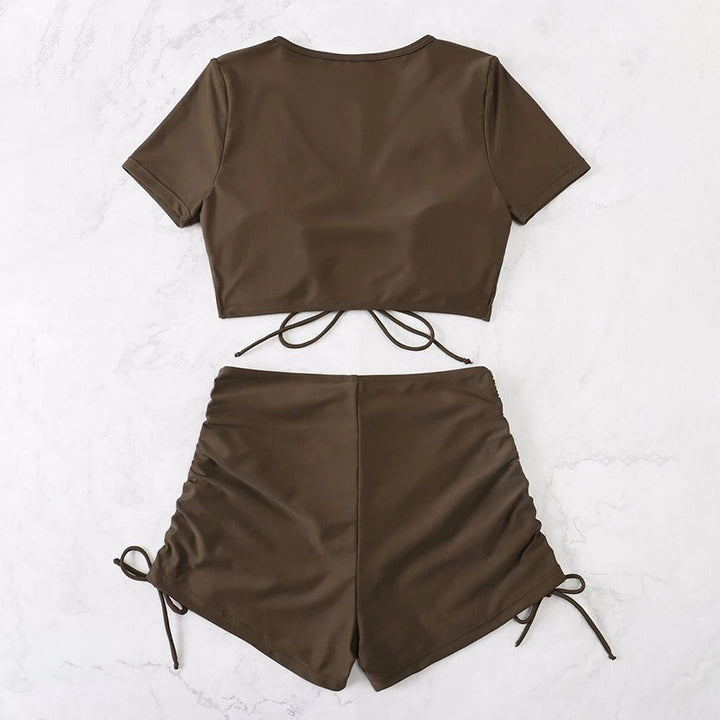Damen Badeset mit gerafftem Oberteil und hoch tailliertem Slip Echo Archiv