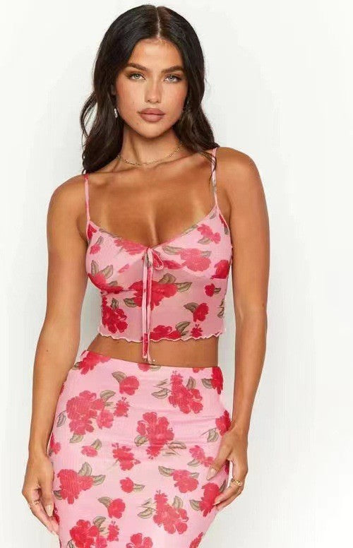 Damer Crop-top med blommönster och justerbara axelremmar Eva Jonsson