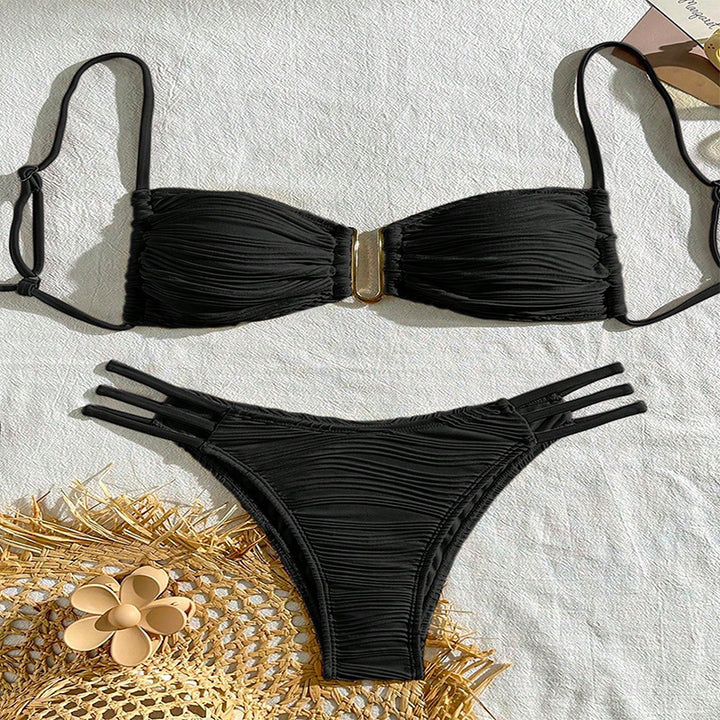 Damen Bandeau-Bikini mit Raffung und hohen Beinausschnitten Echo Archiv