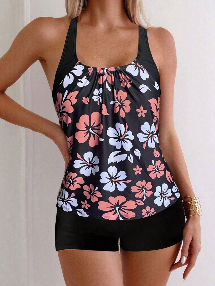 Damen Sportliches Tankini-Set mit floralen Akzenten Echo Archiv