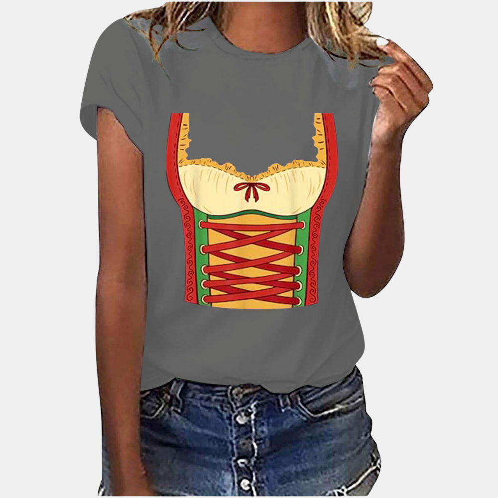 Oktoberfest T-shirt - Kortärmad - Dirndl Tryck - Oktoberfest Skjortor - Damkläder-Eva Jonsson