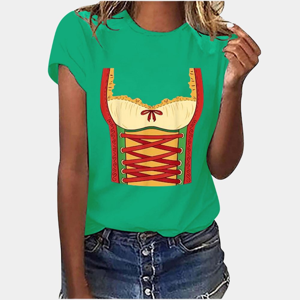 Oktoberfest T-shirt - Kortärmad - Dirndl Tryck - Oktoberfest Skjortor - Damkläder-Eva Jonsson