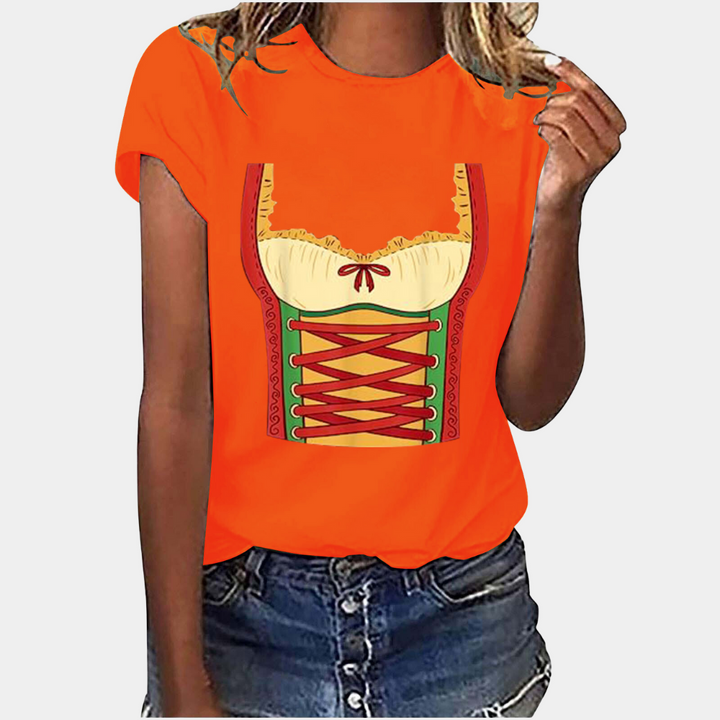 Oktoberfest T-shirt - Kortärmad - Dirndl Tryck - Oktoberfest Skjortor - Damkläder-Eva Jonsson