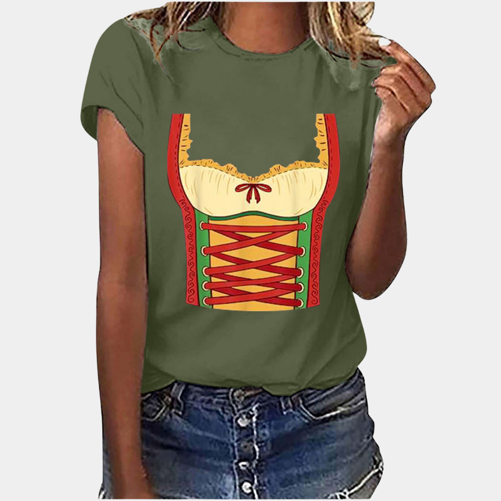 Oktoberfest T-shirt - Kortärmad - Dirndl Tryck - Oktoberfest Skjortor - Damkläder-Eva Jonsson