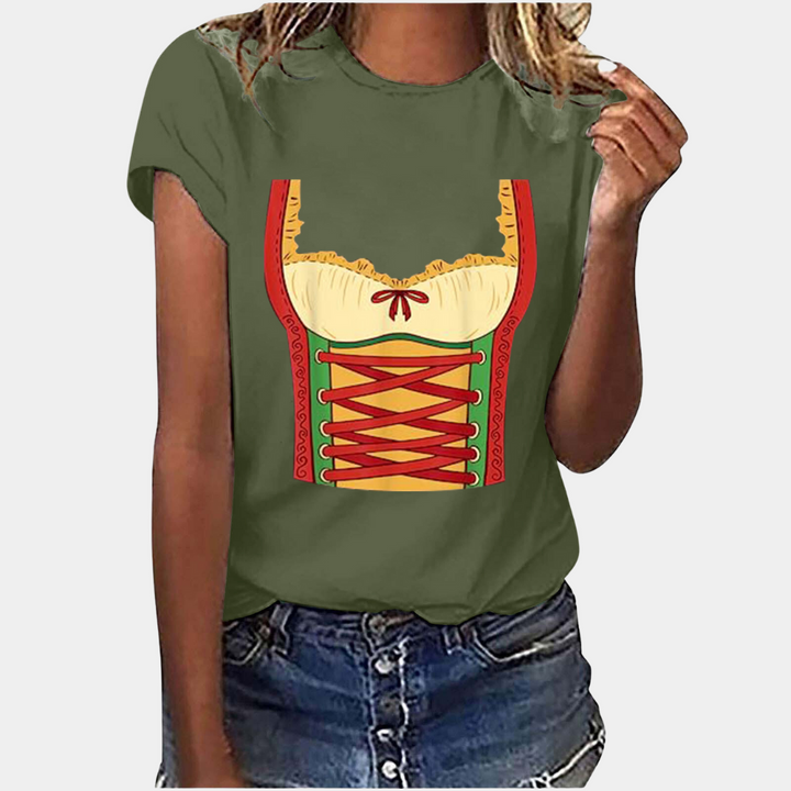 Oktoberfest T-shirt - Kortärmad - Dirndl Tryck - Oktoberfest Skjortor - Damkläder-Eva Jonsson
