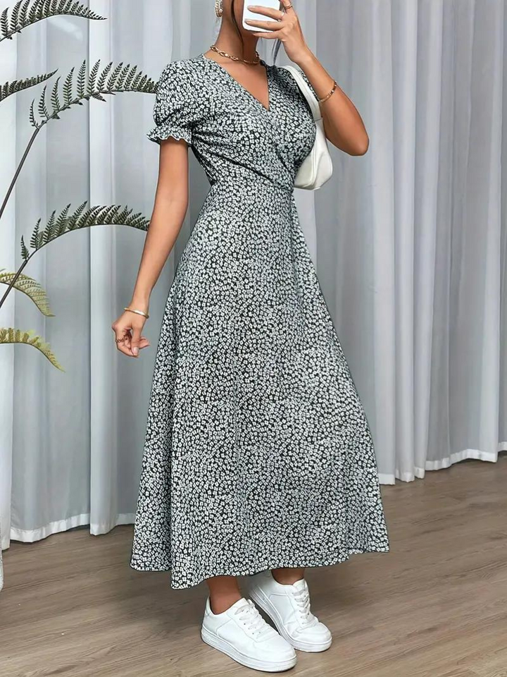 Omlottklänning - Kortärmad - Delad - Långklänning - Sommarklänning-Eva Jonsson