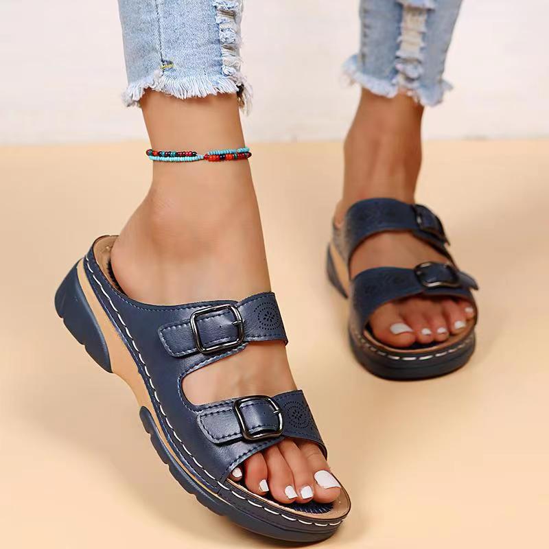 Ortopediska sandaler - Dubbelspänne - Tjock sula - Slip-on sandaler - Damslides-Eva Jonsson