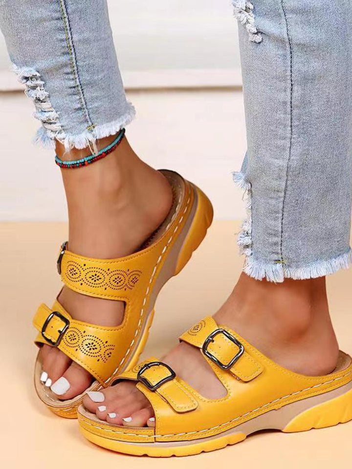 Ortopediska sandaler - Dubbelspänne - Tjock sula - Slip-on sandaler - Damslides-Eva Jonsson