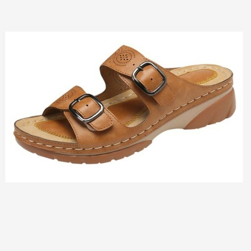Ortopediska sandaler - Dubbelspänne - Tjock sula - Slip-on sandaler - Damslides-Eva Jonsson