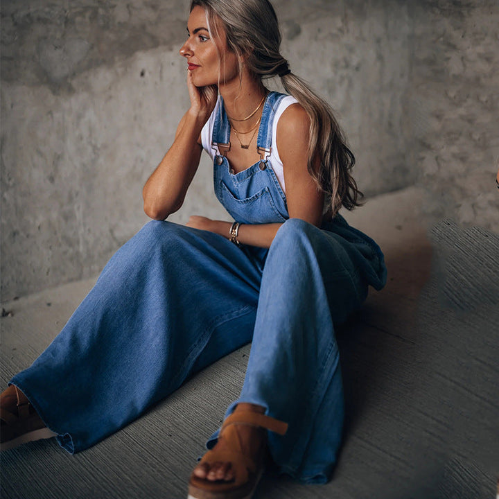 Overall med vida ben - Ärmlös - Lös passform - Denimoverall - Jumpsuit för dam-Eva Jonsson