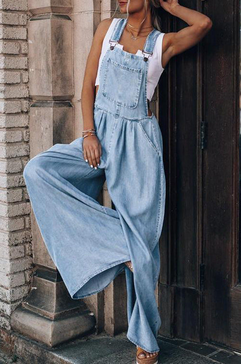 Overall med vida ben - Ärmlös - Lös passform - Denimoverall - Jumpsuit för dam-Eva Jonsson