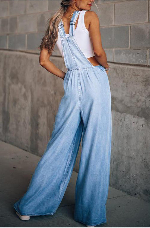 Overall med vida ben - Ärmlös - Lös passform - Denimoverall - Jumpsuit för dam-Eva Jonsson