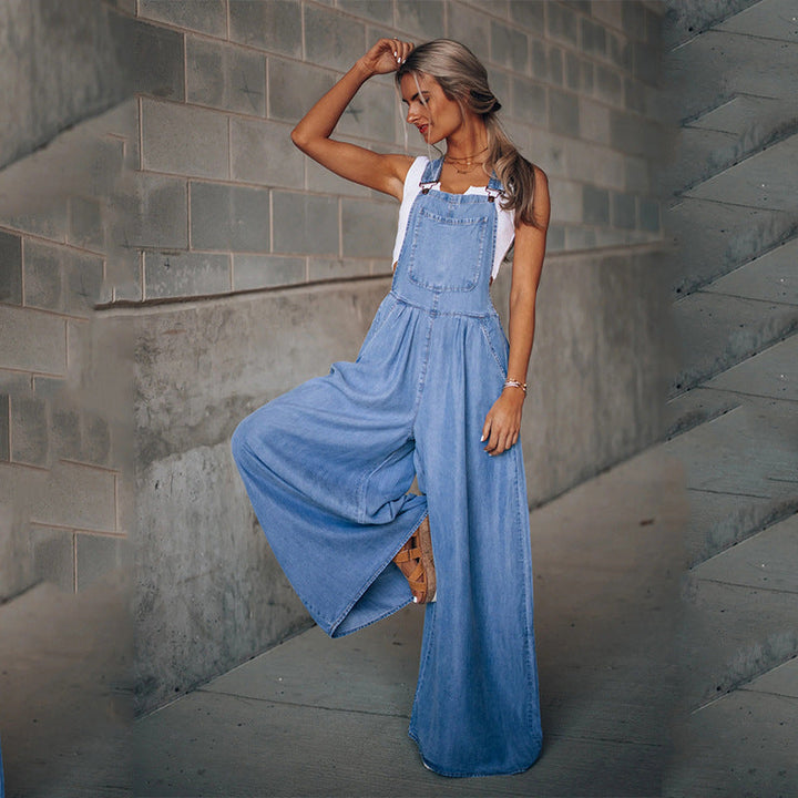 Overall med vida ben - Ärmlös - Lös passform - Denimoverall - Jumpsuit för dam-Eva Jonsson