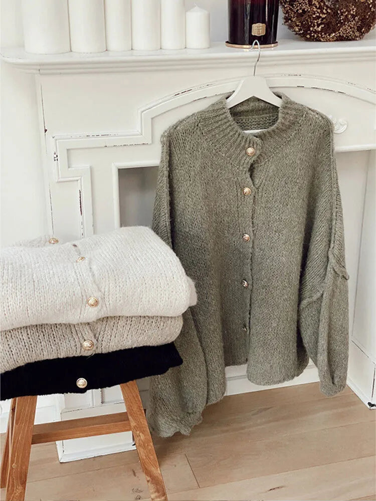 Överdimensionerad Cardigan - Varm - Knäppning - Stickad cardigan - Damkläder-Eva Jonsson