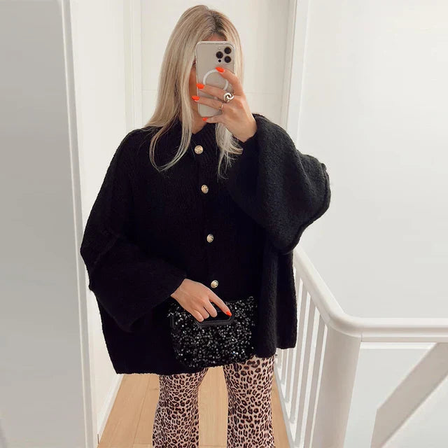 Överdimensionerad Cardigan - Varm - Knäppning - Stickad cardigan - Damkläder-Eva Jonsson