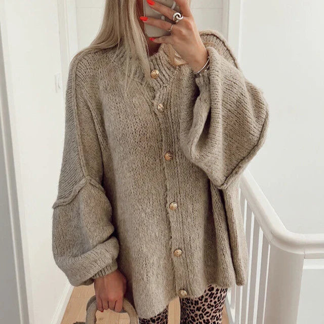 Överdimensionerad Cardigan - Varm - Knäppning - Stickad cardigan - Damkläder-Eva Jonsson
