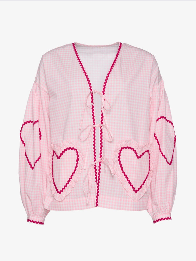 Överdimensionerad blus - Långärmad - Rosa - Topp med knytfront - Damkläder-Eva Jonsson